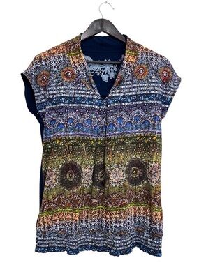 Desigual Colouful Medallion Shirred Hem Top